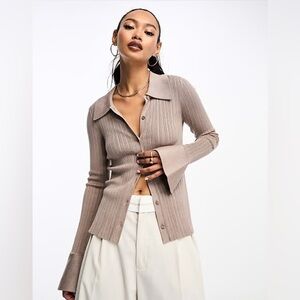 & Other Stories ribbed polo collar knit cardigan